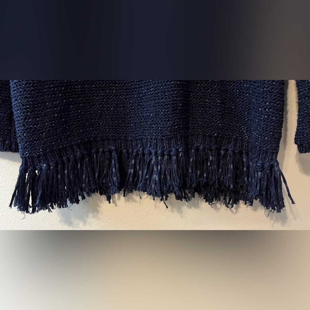 Ruby Rd Dark Navy Blue Beaded Neckline Pullover Fringe Winter Sweater! - Picture 5 of 12